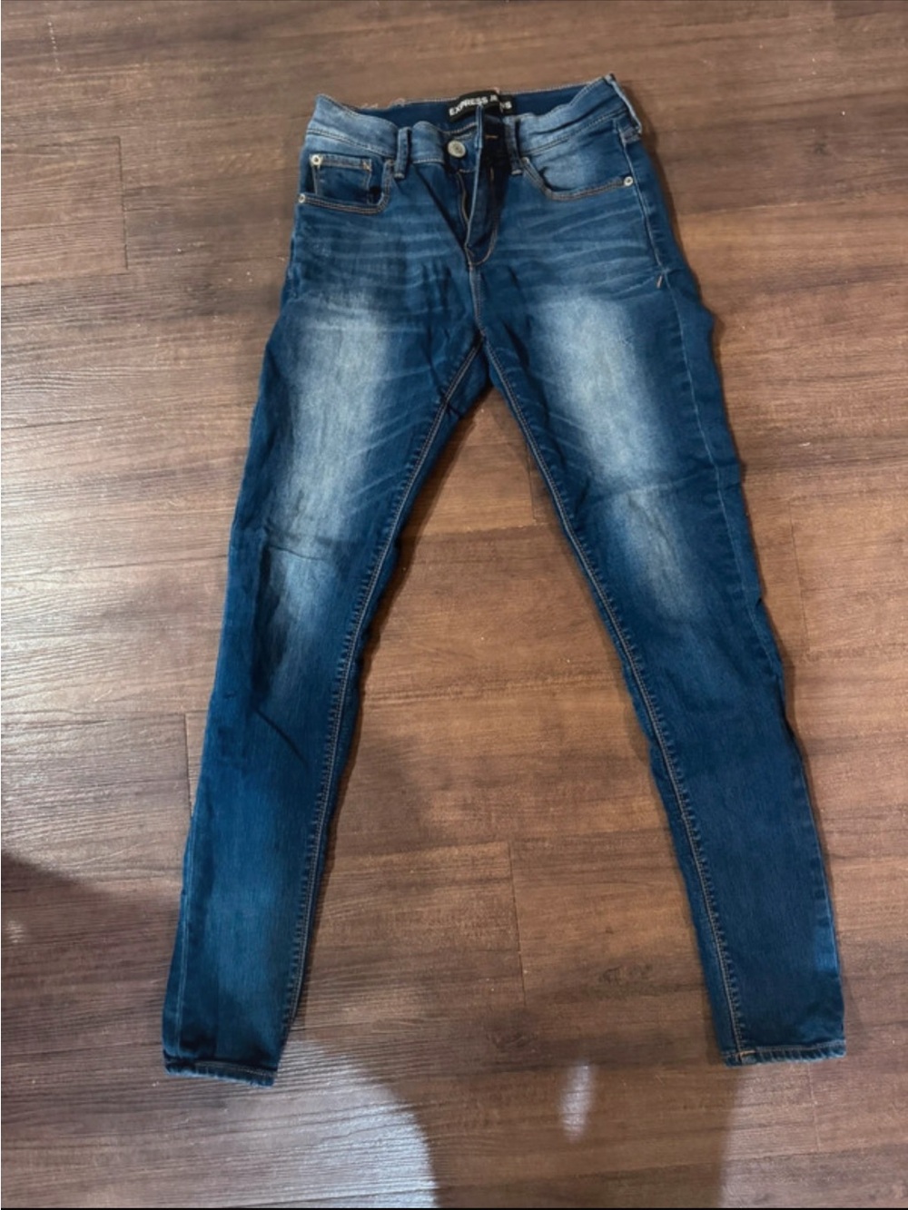 Express Women's Blue Faded Skinny Jeans